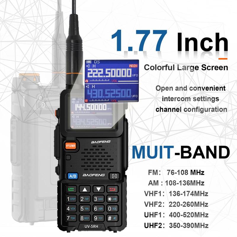 Baofeng Radio 5RH, Handheld Walkie Talkie, Long Range Handheld Two Way Radio, NOAA Weather Receiver, Rechargeable Walkie Talkies, Copy Frequency 999CH