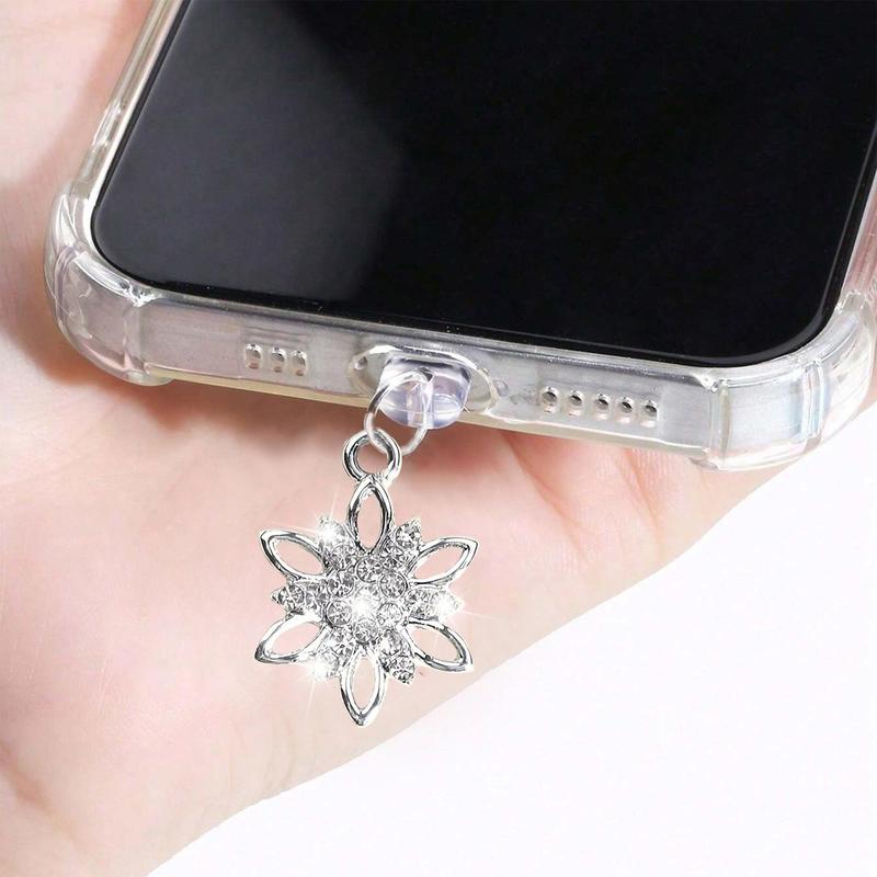 Artificial Rhinestone Decor Star Flower Cow Phone Dust Plug, 1 Count Anti-dust Plug for iPhone & Type-C Interface Phone, Phone Accessories for Women & Girls