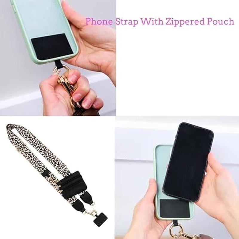 Phone Strap with Zippered Pouch, Clip and Go Strap for Phone with Wallet Crossbody, Adjustable Phone Strap clip and Accessories Detachable