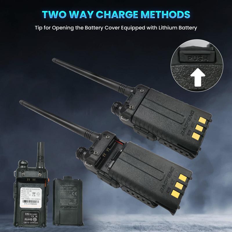 BAOFENG UV-5R Ham Radio Long Range UV5R Two Way Radio Dual Band 144-148 420-450Mhz Walkie Talkie Handheld Rechargeable High Power 1800mAh Li-ion Battery and Earpiece for Hunting Survival Gear, Audio & Video Product(Black, Full Kits)