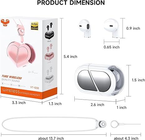 Heart Shaped Wireless Earphone,True wireless bluetooth earbuds  5.3 In-Ear Headphones, Portable Noise Reduction Sports Headphone，christmas 2024 Holiday Gifts Audio Charging Headset