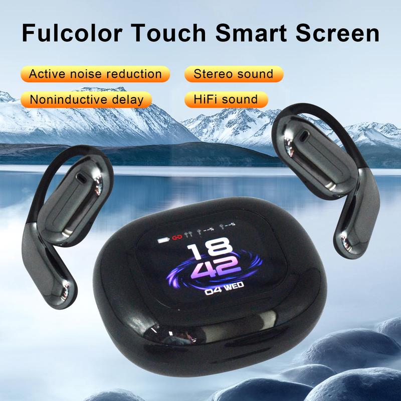 HighSound Wireless Touchscreen Earbuds OWS open ear Bluetooth 5.4 IPX5 waterproof 40H play time headset HIFI sound Fullcolor display Headphones with charging case Light-weight sports Electronic