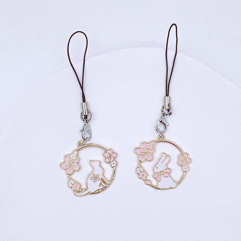 Cute Rabbit & Cat Wreath Design Phone Charm, Cartoon Mobile Phone Pendant, Fashion Phone Lanyard Decorative Accessories