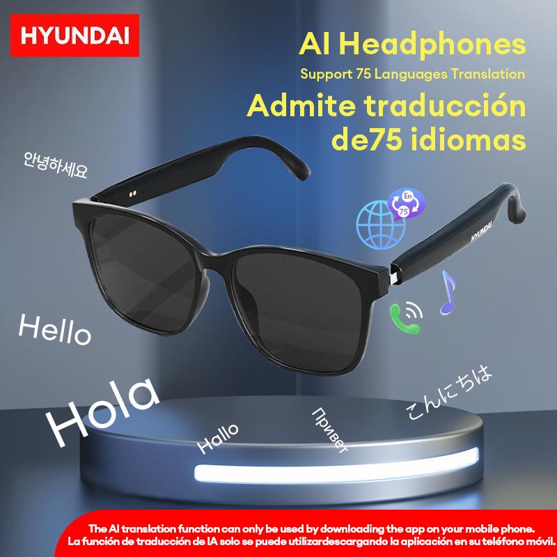 AI Smart Glasses HYUNDAI C8, Wireless Headphone Smart Glasses for Listening To Music & Calling, Wireless Headphone Smart Glasses for Listening To Music & Calling,  Support 75 Languages Face-to-Face& Simultaneous ,Video Voice Real Time Translation Glasses