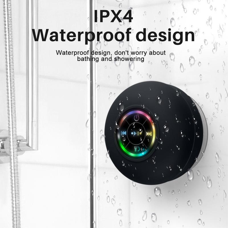 Mini Bluetooth Shower Speakers, Portable Wireless Speaker with Suction Cup, IP67 Waterproof Speaker with LED Light, Pairs Easily to Phones, Tablets, Computer, Gift for Men & Women Audio Button Connection Device Connection Device