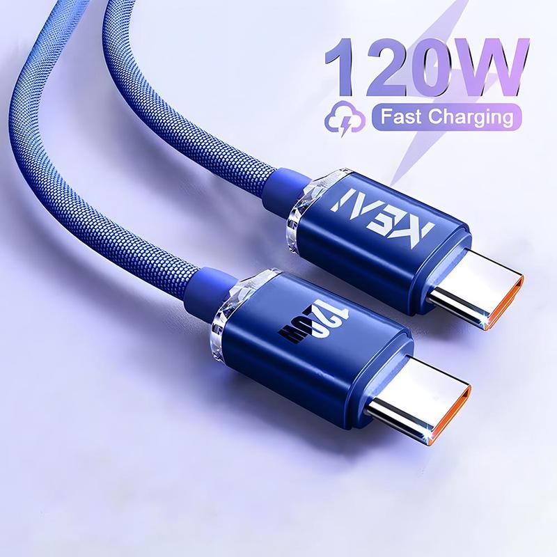 120W 6A Type-C to Type-C Fast Charging Data Cable, 1 Count Nylon Braided PD Cable, Phone Data Cable Compatible with Smartphone