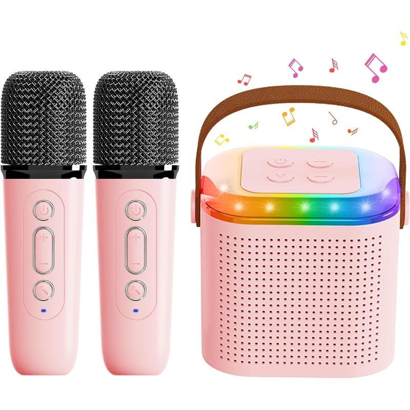 Karaoke Machine for  Adults, Portable  Speaker with 2  Microphones, LED Lights,  Toys Birthday Gifts for Girls Ages 4 5 6 7 8 9 10 12+ (Pink)