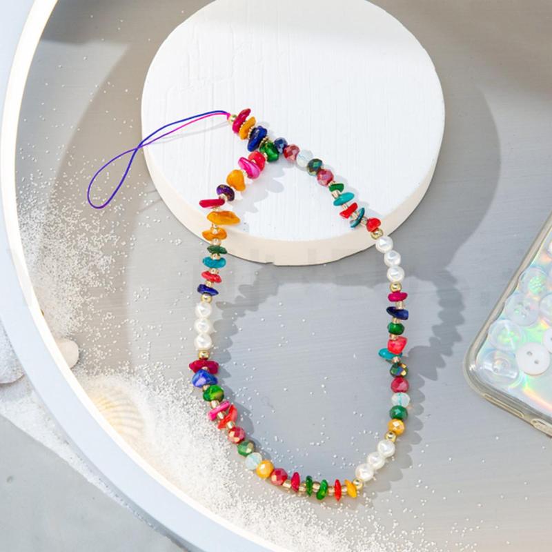 Colorful Stone Beaded Phone Chain, Cute Phone Lanyard, Fashion Phone Strap for Women & Girls, Mobile Phone Decoration Accessories, Phone Charms