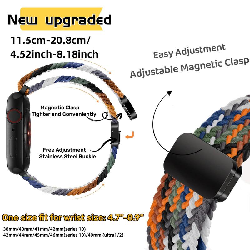 Magnetic Braided Solo Loop Band, 3 Counts Stretchy Nylon Elastic Sport Strap for iWatch SE Ultra 1 2, Replacement Watch Band for Apple Watch Series 10 42mm 46mm 9 8 7 6 5 4 40mm 41mm 44mm 45mm 49mm