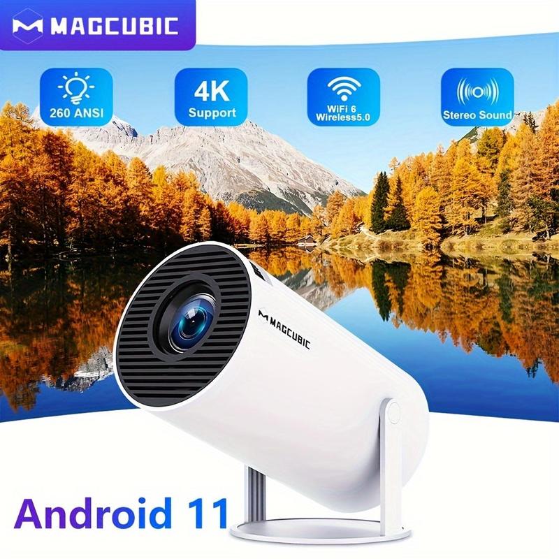 Magcubic Portable Projector HY300 Pro, Android 11 Dual Wifi6 260ANSI Allwinner H713 BT5.0 1080P 1280*720P Projector, Multifunctional Projector for Home Cinema, Outdoor