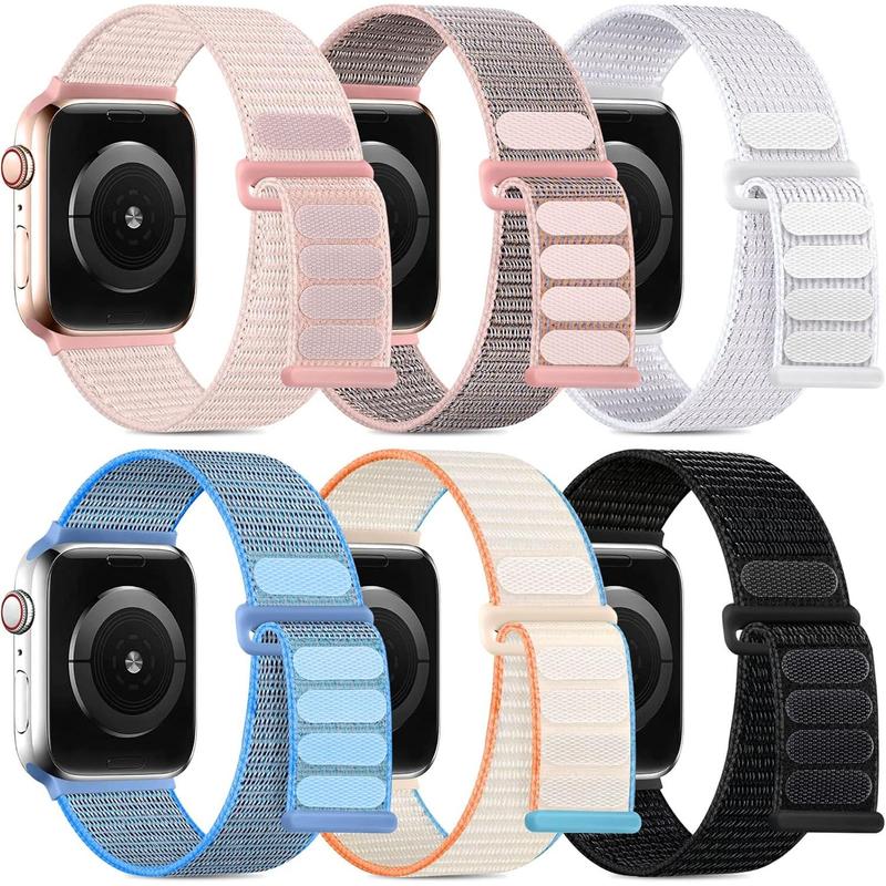 Stretchy Nylon Straps Compatible with Apple Watch bands 38mm 40mm 41mm 42mm 44mm 45mm 49mm for iWatch SE2 SE Series 9 8 7 6 5 4 3 2 1, 6 Pack