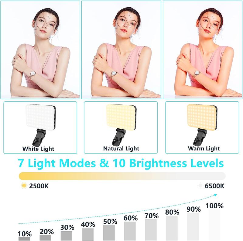 ANAUTIN Selfie Light 60 LED 2200mAh Rechargeable Cell Phone Fill Light 7 Modes, 10-Level Brightness, Portable Clip on Light for Phone Tablet Laptop, Zoom Call Vlog Makeup Video Fill Light Accessories Camera Cellphone Smartphone Mobile Mount Storage