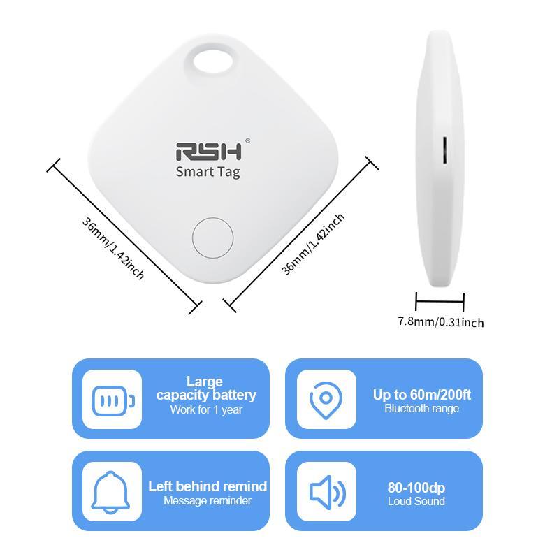 RSH Smart GPS Tracker, 4 Counts Anti-lost Wireless Positioning Tracker & 4 Silicone Cases & 4 Lanyard, Alarm Binding Pack for Key, Luggage, Car, Wallet