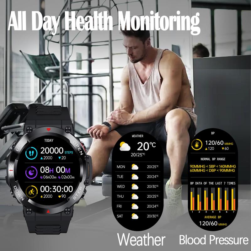 Smart Watch for Men,iP67 Waterproof Rugged Outdoor Smartwatch with Bluetooth Call 30 Day Battery Life Fitness Watch 1.39