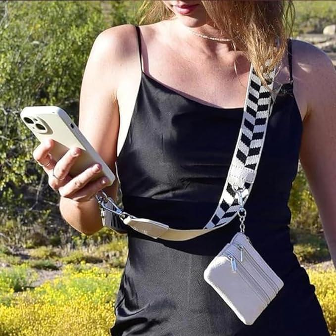 Phone Strap with Zippered Pouch, Clip and Go Strap for Phone with Wallet Crossbody, Adjustable Phone Strap clip and Accessories Detachable