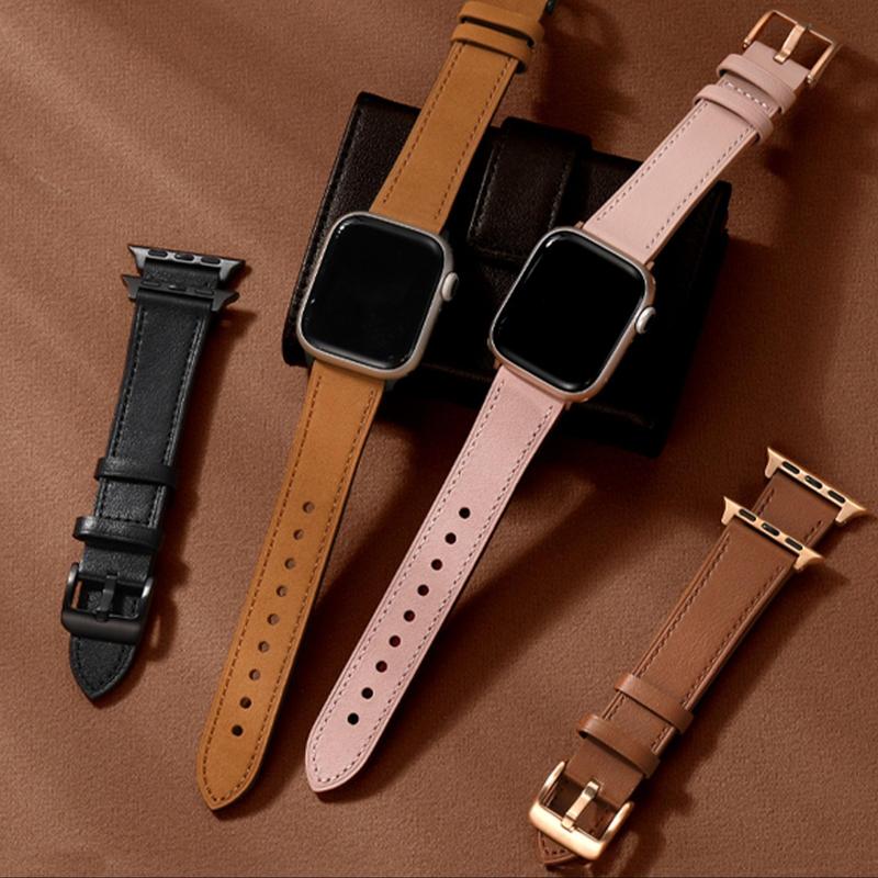 Leather Watch Band (Band Only), Fashion Soft Adjustable Watch Band, Replacement Watch Band for iWatch 9 8 7 6 5 4 3 2 1 SE Ultra, Universal Watch Band for Men & Women