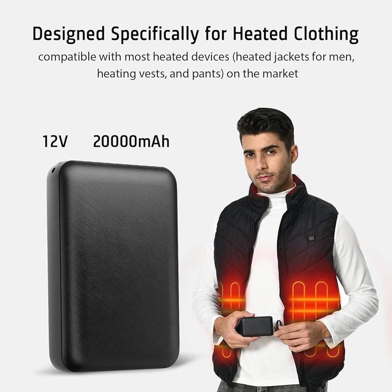 5V 3A Heated Vest Battery Pack, 20000mAh Compact Rechargeable Battery Pack for Heated Vest, with Dual USB Output Ports Portable Power Bank for Heated Vest,Jacket, Pants,Chrstmas Gift