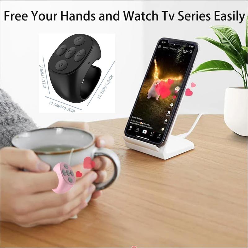 Fingertip Page Turner, Wireless Bluetooth Remote, Remote App, Rechargeable Fingertip Camera Remote Scroll Ring for iOS Android Ipad with Connection Cable, White Accessories Phone