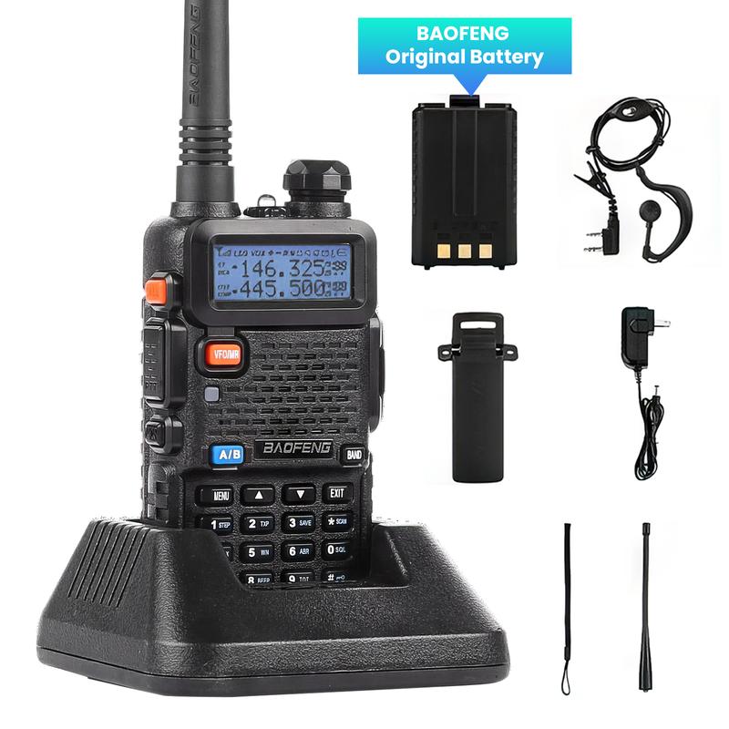 BAOFENG UV-5R Ham Radio Long Range UV5R Two Way Radio Dual Band 144-148 420-450Mhz Walkie Talkie Handheld Rechargeable High Power 1800mAh Li-ion Battery and Earpiece for Hunting Survival Gear, Audio & Video Product(Black, Full Kits)