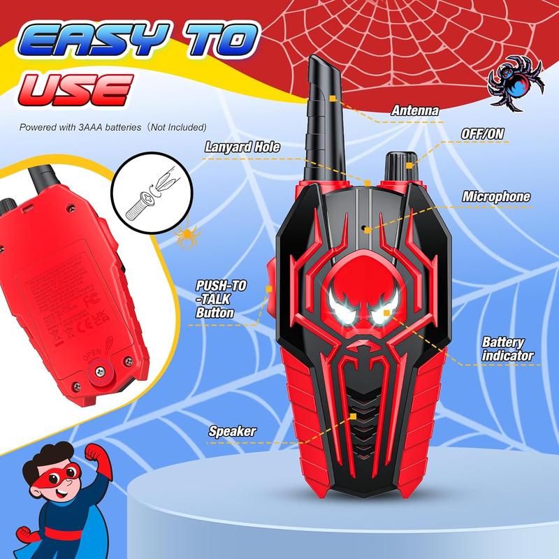 Spider Walkie Talkies for Kids: Toys Gifts for 3 4 5 6 7 8 9 Year Old Boys Girls Ages 5-7 Kids Walkie Talkies Outdoor Hiking 2 Way Radio Toy for 3-12 Year Old Boy Girl Halloween Birthday Gift Age 3-6