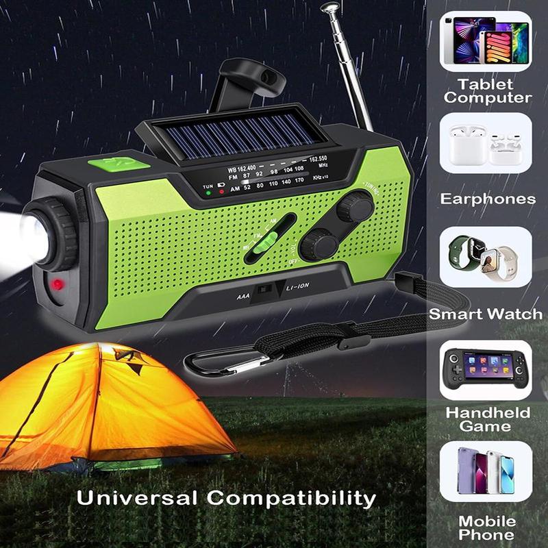 Solar Powered Radio, Multifunctional Emergency Weather Radio with Power Bank Function, AM FM NOAA Radio with LED Flashlights & Reading Lamp & SOS Alarm