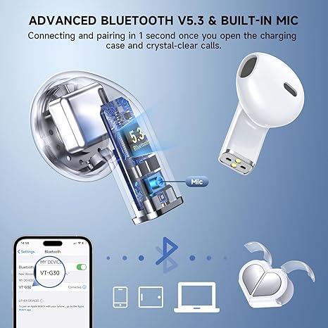 Heart Shaped Wireless Earphone,True wireless bluetooth earbuds  5.3 In-Ear Headphones, Portable Noise Reduction Sports Headphone，christmas 2024 Holiday Gifts Audio Charging Headset