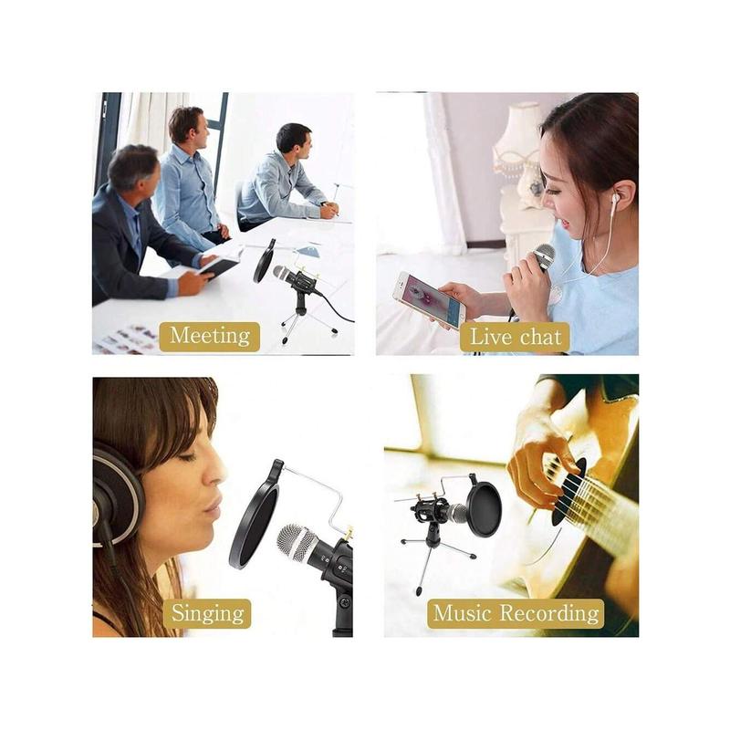 Condenser Microphone Recording 3.5mm Interface Plug&Play Live Karaoke Video Conference for PC Computer Gaming with Adjustable Mount Holder Gifts for Adults