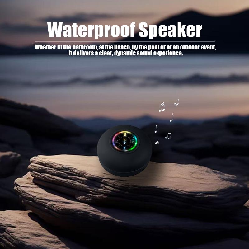 Bluetooth Shower Speakers, Mini Portable Wireless Speaker with Suction Cup, Waterproof Speaker with LED Light for Beach,Christmas ,Shower & Home