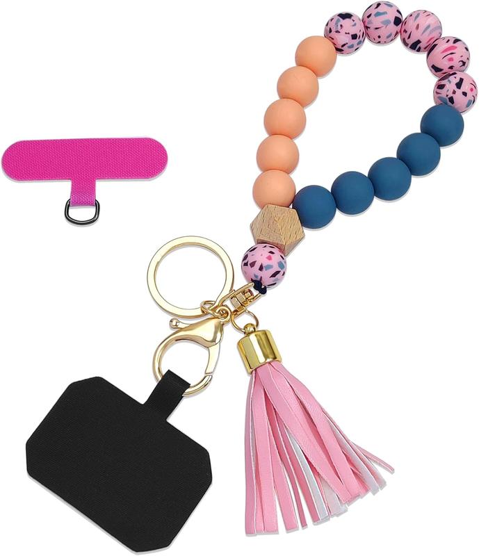 Phone Lanyard  Beaded Phone Wrist Strap Cute Elastic Cell Phone Wristlet Chain Bracelet with 2 Tether Tab