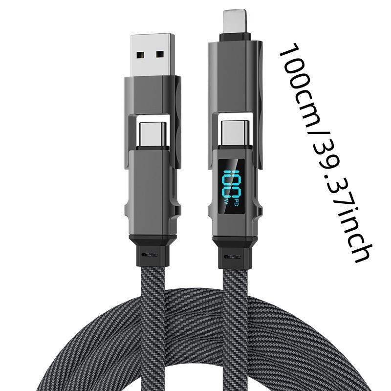 4 in 1 USB-C Cable, 100W Fast Charging Sync Data Cable, Digital Display Function Compatible with Most Electronic Devices