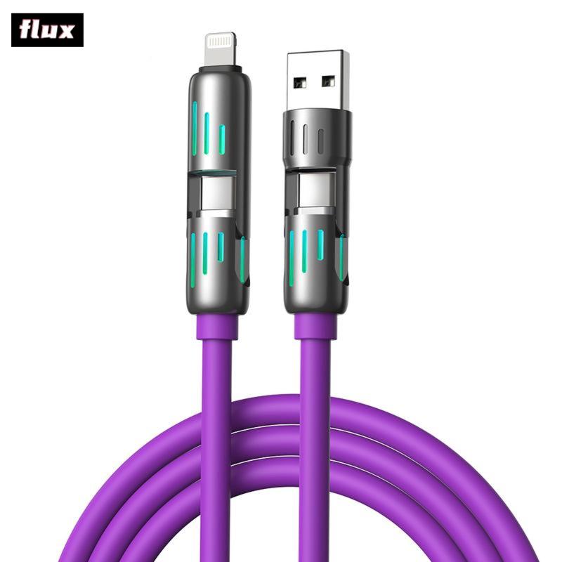 4-in-1 USB Charging Cable, Car charger,fastcharging cable MAX 240W USB A+ TYPE C + Lightning Multi national aluminum alloy cable management 240W suitable for iPhone 15 14 Samsung Galaxy, Android Phones & Tablets iPad Pro Smartphone Cellphone Mobile