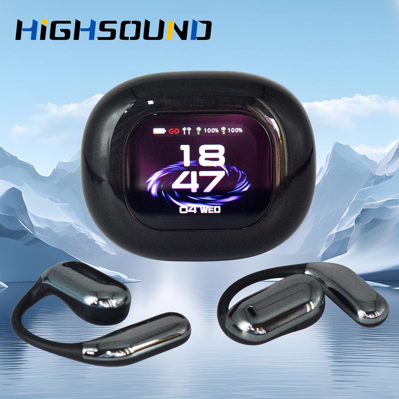 HighSound Wireless Touchscreen Earbuds OWS open ear Bluetooth 5.4 IPX5 waterproof 40H play time headset HIFI sound Fullcolor display Headphones with charging case Light-weight sports Electronic