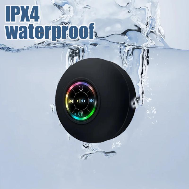 Bluetooth Shower Speakers, Mini Portable Wireless Speaker with Suction Cup, Waterproof Speaker with LED Light for Beach,Christmas ,Shower & Home