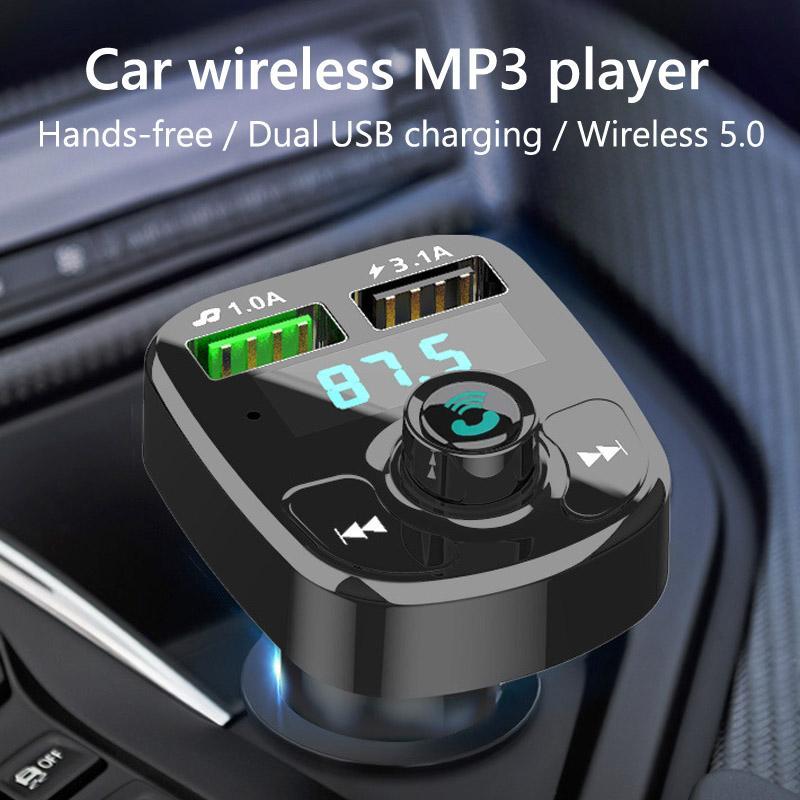 Car Wireless Bluetooth-compatible FM Transmitter MP3 Player, USB Car Charger Adapter, Hands-Free Calling, Support U Disk TF Card Playback