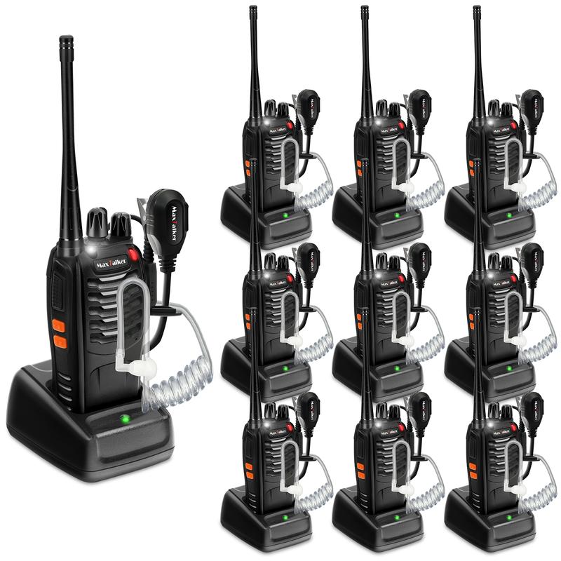 MaxTalker MT-8S Walkie Talkies Long Range Two Way Radios Rechargeable Walkie Talkies for adults, Walky Talky with Secret Service Earpiece, Construction Walkie Talkies 10 Pack for Business Education Audio