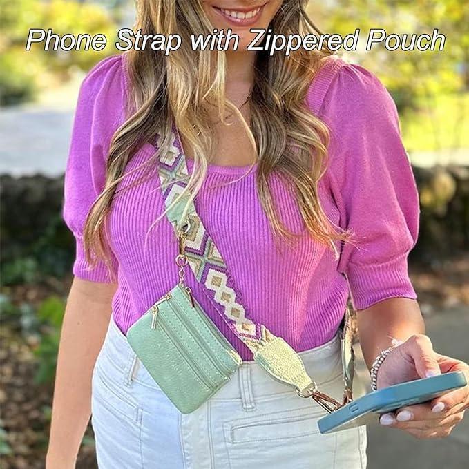 Clip and Go Strap for Phone with Wallet Crossbody, Phone Strap with Zippered Pouch, Adjustable Crossbody Phone Strap