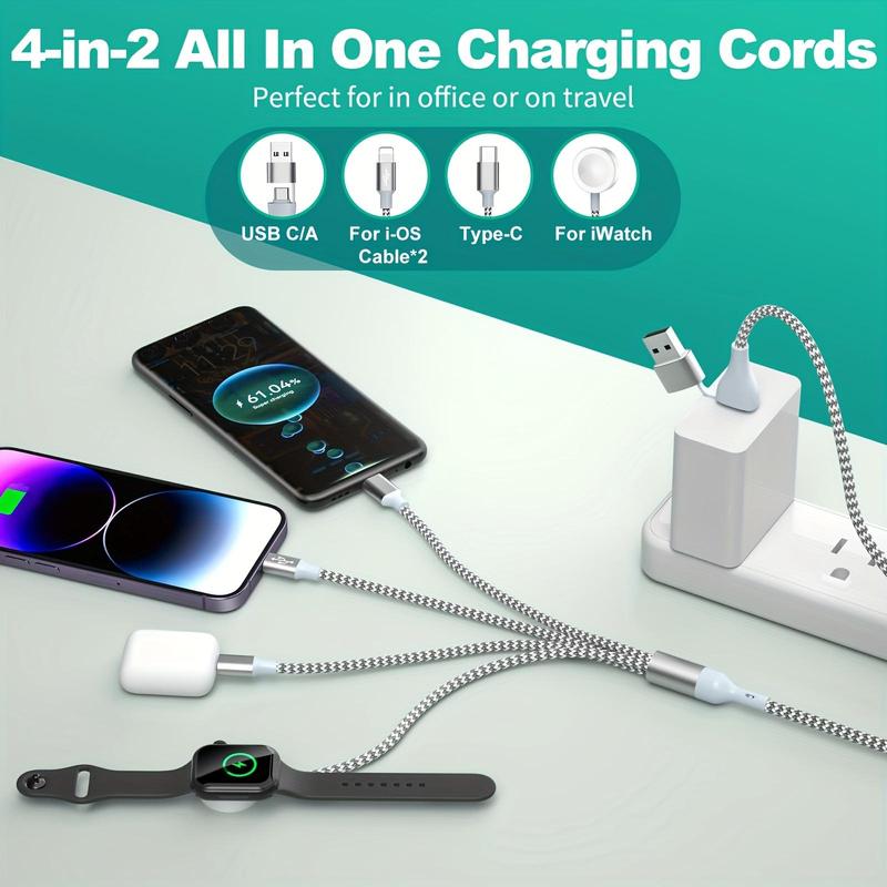 6 In 1 Portable Charger Cable for Smartphone, Nylon Braided Car Charger Charging Cable, Multifunctional Mobile Phone Charger Charging Cable, Phone Accessories