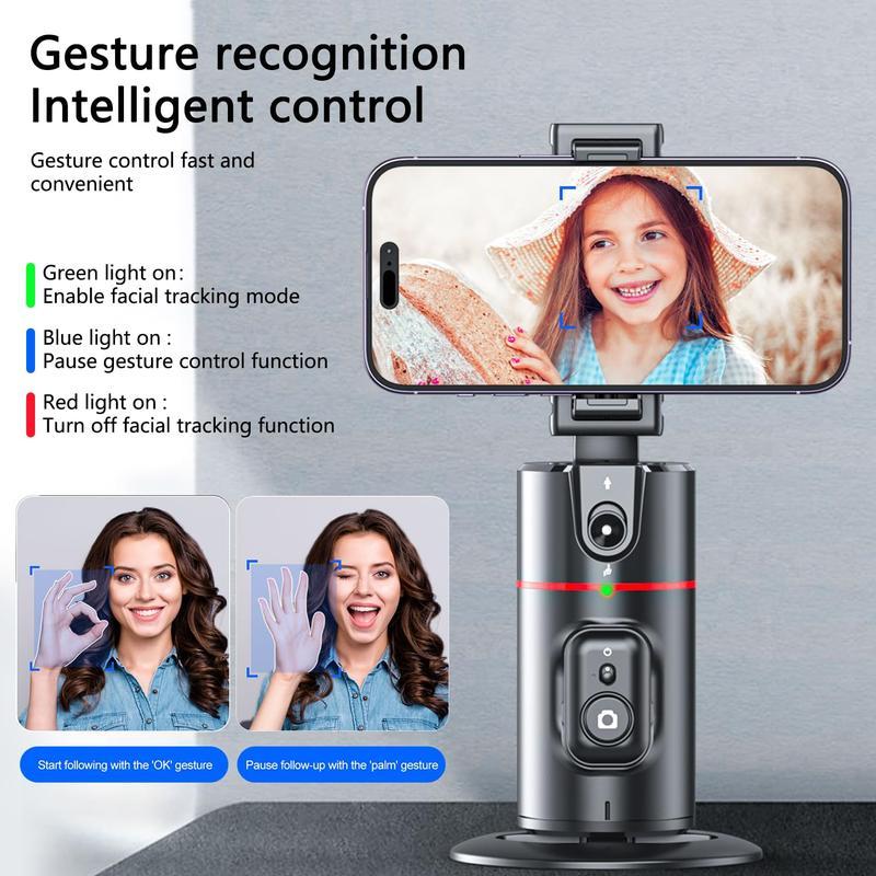 New Collapsible Auto Face Tracking , No App Required,360° Rotation Face Body Phone Camera Mount Smart Shooting Phone Tracking Holder for Live Vlog Streaming Video,Rechargeable Battery Accessories Selfie Gift Smartphone Cellphone facetracking tripod