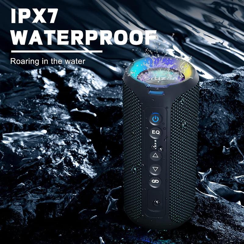 40W Loud Stereo Portable Speaker, Summer Multipurpose IPX7 Waterproof Shower Speakers With Deep Bass LED Light, True Wireless Stereo Speaker For Indoor & Outdoor, Smartphone Audio Device