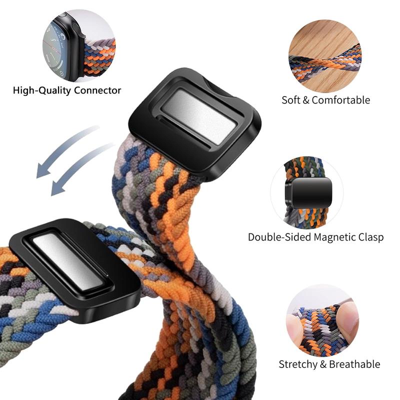 Magnetic Braided Solo Loop Band, 3 Counts Stretchy Nylon Elastic Sport Strap for iWatch SE Ultra 1 2, Replacement Watch Band for Apple Watch Series 10 42mm 46mm 9 8 7 6 5 4 40mm 41mm 44mm 45mm 49mm