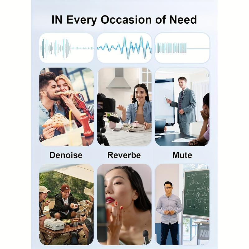 3-in-1 Wireless Lavalier microphone, iPhone, iPad, Android, cordless 8-hour lightweight noise cancelling crystal clear sound recording, live streaming, interviews, Vlog