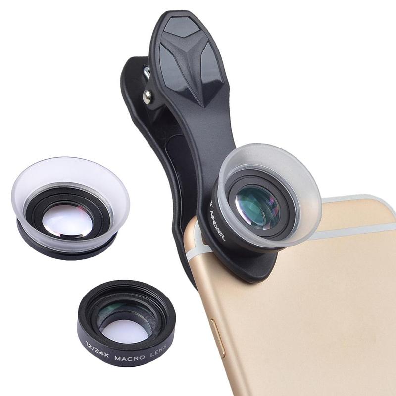 APEXEL 2 in 1 Phone Lens Kit, 12x Micro Lens & 24x Super Micro Lens Kit, Mobile Phone Lens Attachment for iPhone Samsung Xiaomi Phones