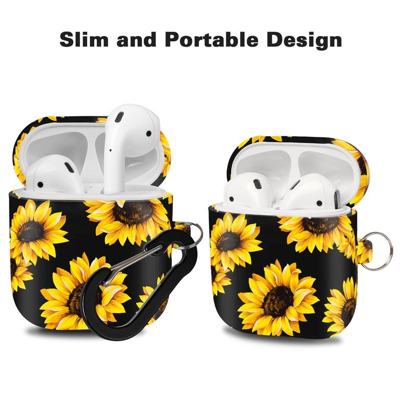 Sunflower Pattern Earphone Case with Keychain, 1 Count Cute Flower Silicone Earphone Protective Case, Earphone Case for AirPods 2 & 1