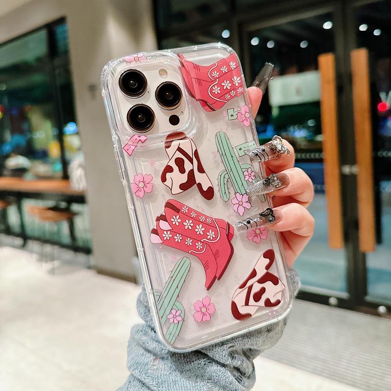 Cute Cowgirl-Boots Pattern Phone Case, Fashion Phone Protective Cover, Phone Accessory Compatible with iPhone 16 15 14 13 12 11 Plus Pro Pro Max