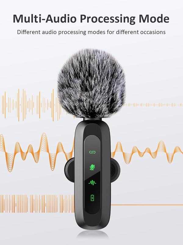 3-in-1 Wireless Lavalier microphone, iPhone, iPad, Android, cordless 8-hour lightweight noise cancelling crystal clear sound recording, live streaming, interviews, Vlog