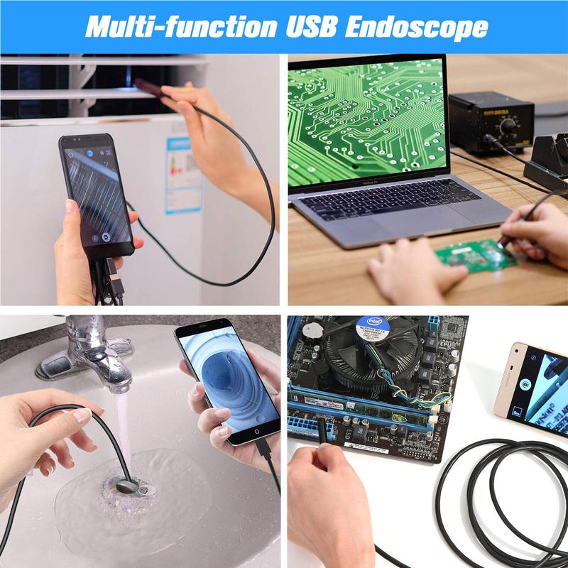 6 8LED HD Snake Endoscope Borescope Inspection Camera for USB Type C Android PC