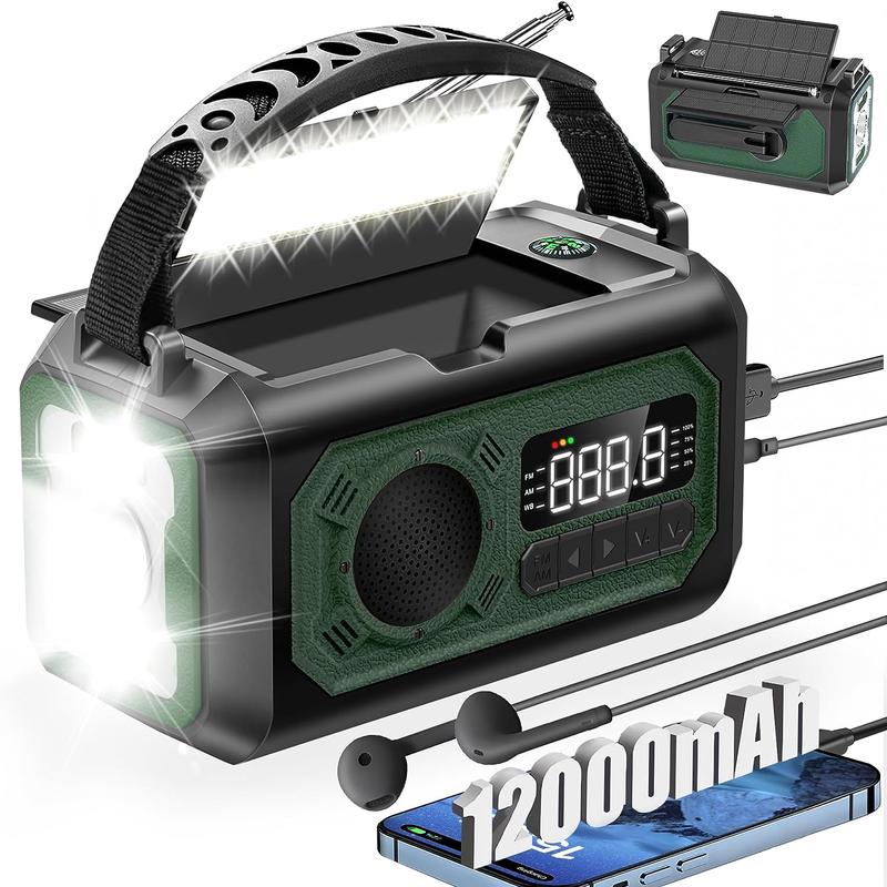 12000 MAh Multifunctional Radio, Manual Crank Emergency Radio,Portable Solar Radio AM FM NOAA Weather Radio,With 2 Solar Panels,3 Charging Methods, SOS Alarm, Flashlight, Mobile Phone Charger, Compass,Reading Light Audio Christmas Gifts tent light