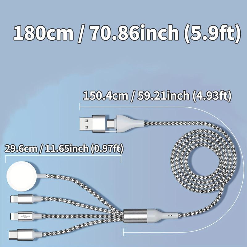 6 In 1 Portable Charger Cable for Smartphone, Nylon Braided Car Charger Charging Cable, Multifunctional Mobile Phone Charger Charging Cable, Phone Accessories