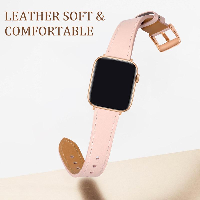 Leather Watch Band (Band Only), Fashion Soft Adjustable Watch Band, Replacement Watch Band for iWatch 9 8 7 6 5 4 3 2 1 SE Ultra, Universal Watch Band for Men & Women