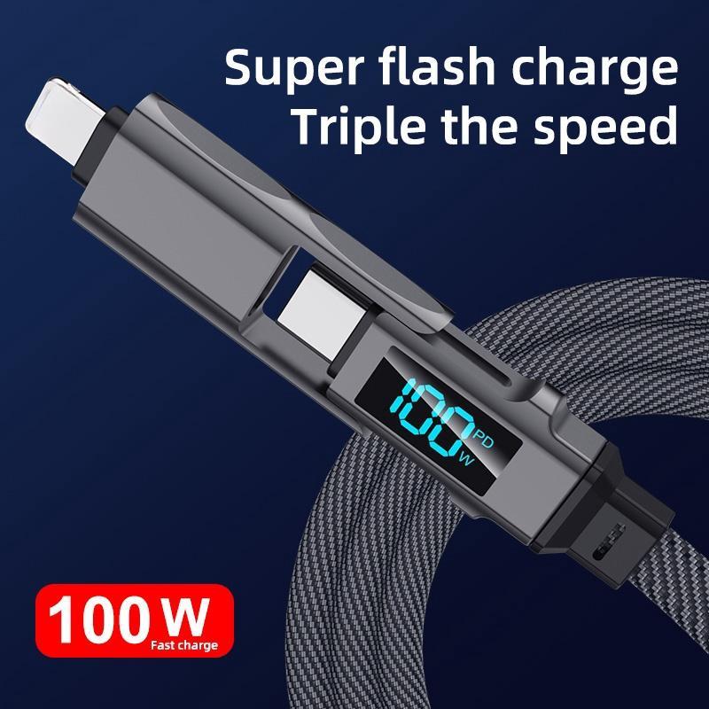 4 in 1 USB-C Cable, 100W Fast Charging Sync Data Cable, Digital Display Function Compatible with Most Electronic Devices